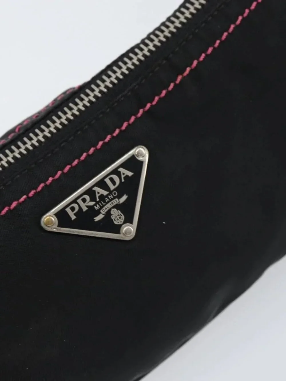 PRADA Accessory Pouch Nylon Black Silver Auth 159350